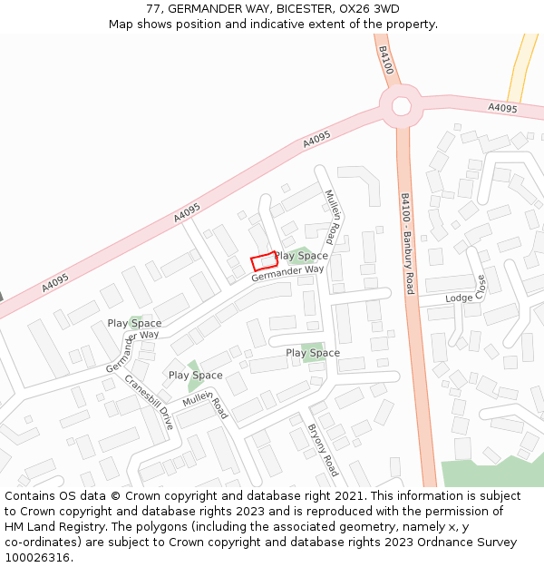 77, GERMANDER WAY, BICESTER, OX26 3WD: Location map and indicative extent of plot