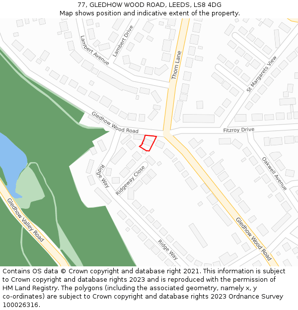 77, GLEDHOW WOOD ROAD, LEEDS, LS8 4DG: Location map and indicative extent of plot