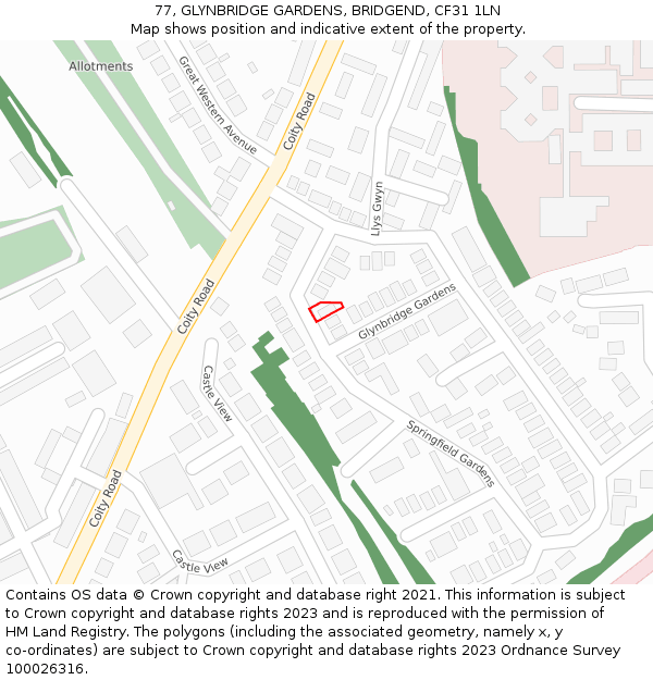 77, GLYNBRIDGE GARDENS, BRIDGEND, CF31 1LN: Location map and indicative extent of plot