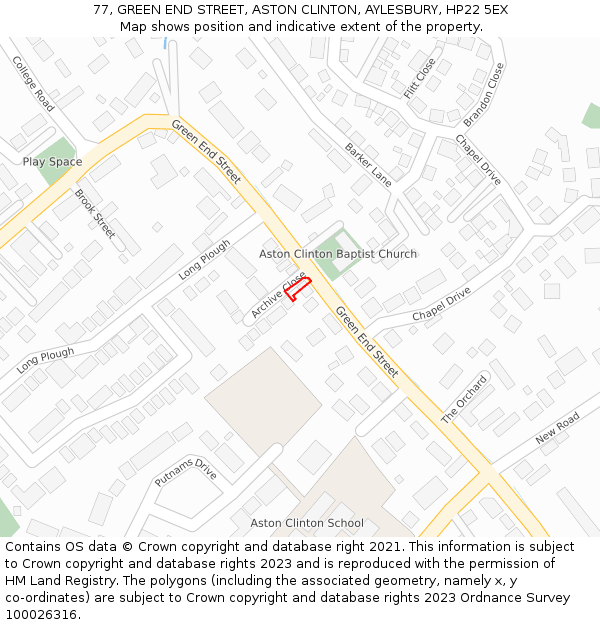 77, GREEN END STREET, ASTON CLINTON, AYLESBURY, HP22 5EX: Location map and indicative extent of plot