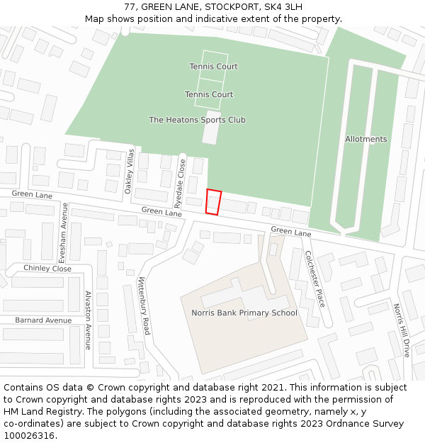 77, GREEN LANE, STOCKPORT, SK4 3LH: Location map and indicative extent of plot