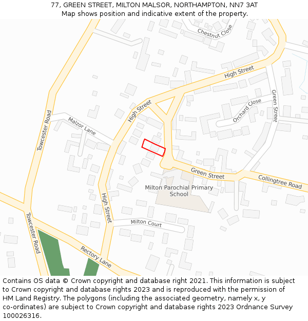 77, GREEN STREET, MILTON MALSOR, NORTHAMPTON, NN7 3AT: Location map and indicative extent of plot