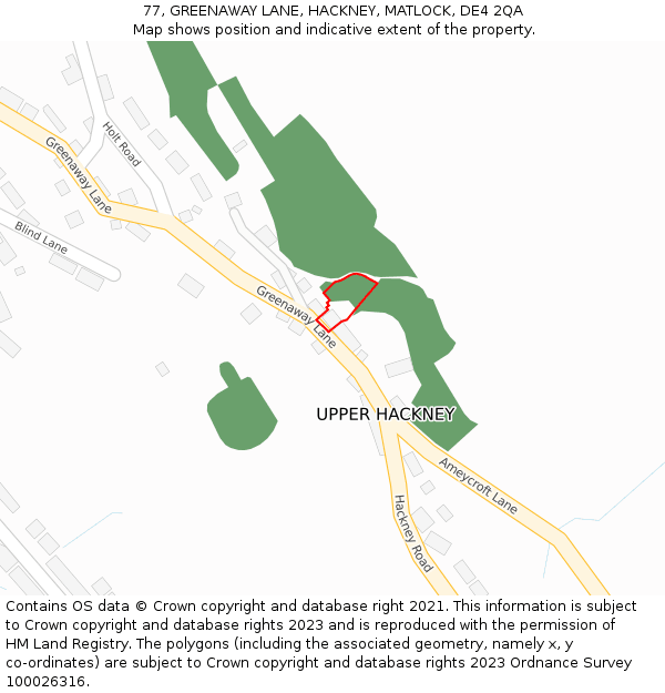 77, GREENAWAY LANE, HACKNEY, MATLOCK, DE4 2QA: Location map and indicative extent of plot