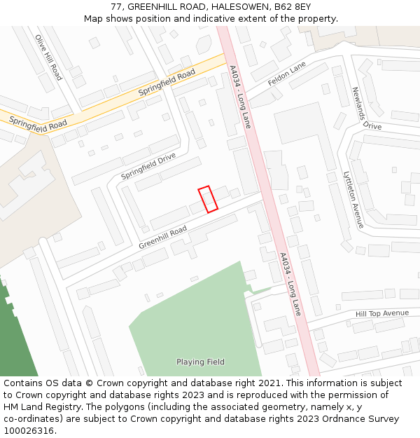 77, GREENHILL ROAD, HALESOWEN, B62 8EY: Location map and indicative extent of plot