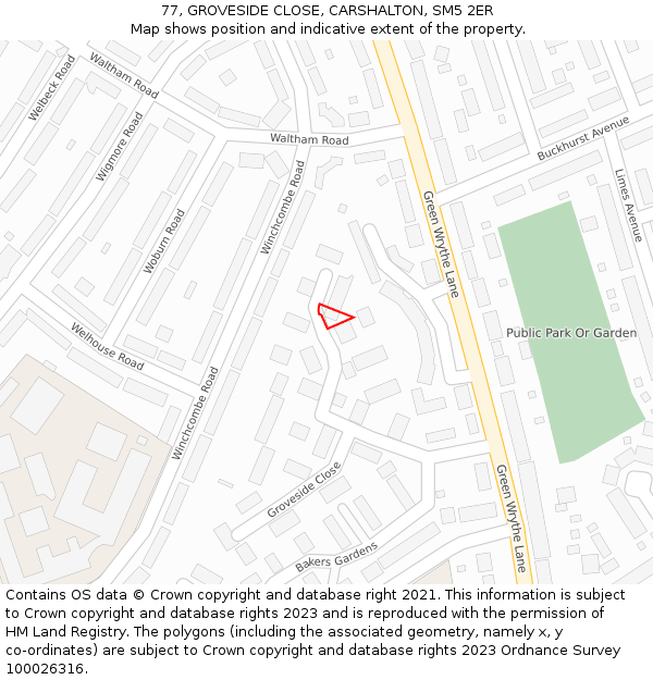 77, GROVESIDE CLOSE, CARSHALTON, SM5 2ER: Location map and indicative extent of plot