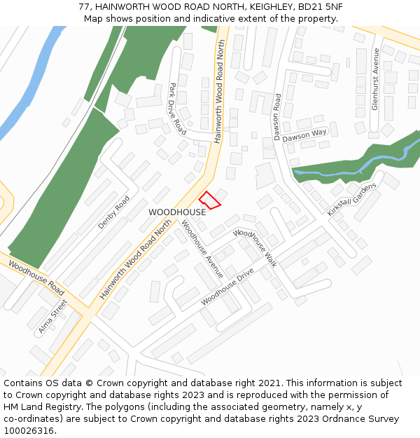 77, HAINWORTH WOOD ROAD NORTH, KEIGHLEY, BD21 5NF: Location map and indicative extent of plot