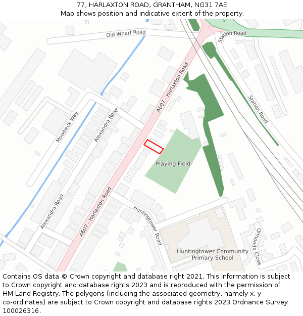 77, HARLAXTON ROAD, GRANTHAM, NG31 7AE: Location map and indicative extent of plot