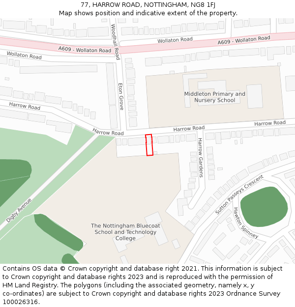 77, HARROW ROAD, NOTTINGHAM, NG8 1FJ: Location map and indicative extent of plot