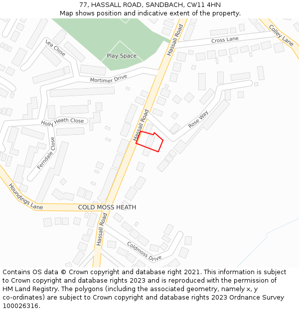 77, HASSALL ROAD, SANDBACH, CW11 4HN: Location map and indicative extent of plot