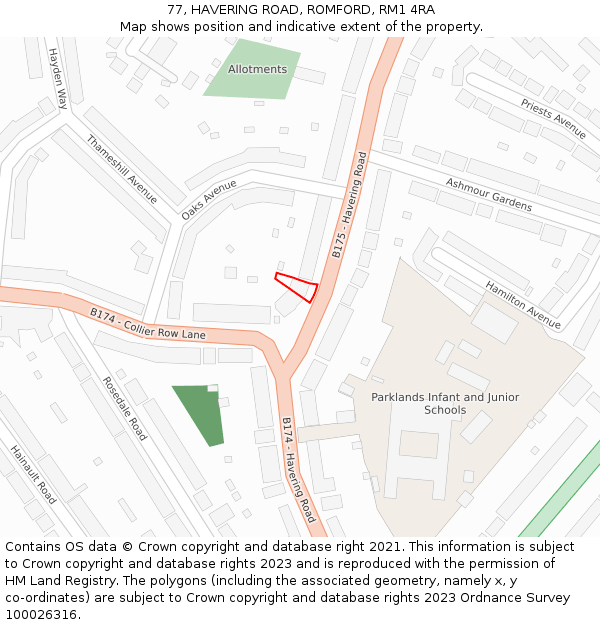 77, HAVERING ROAD, ROMFORD, RM1 4RA: Location map and indicative extent of plot