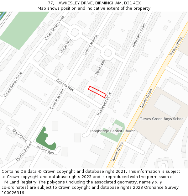77, HAWKESLEY DRIVE, BIRMINGHAM, B31 4EX: Location map and indicative extent of plot