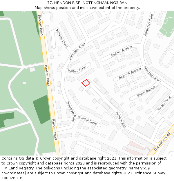 77, HENDON RISE, NOTTINGHAM, NG3 3AN: Location map and indicative extent of plot