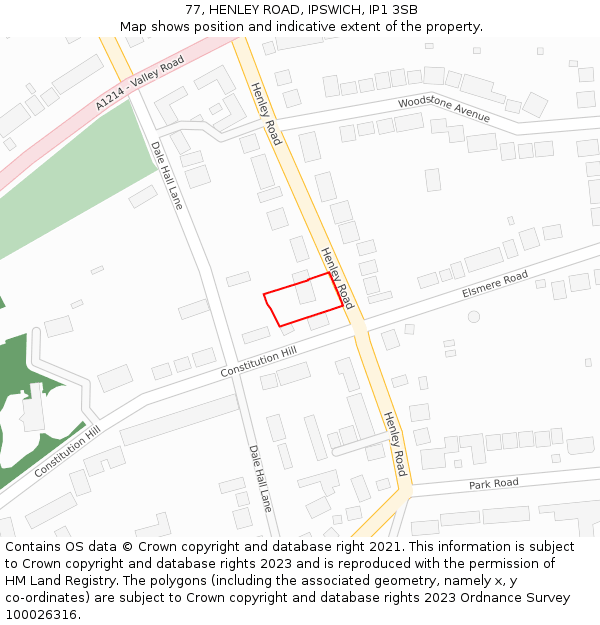77, HENLEY ROAD, IPSWICH, IP1 3SB: Location map and indicative extent of plot