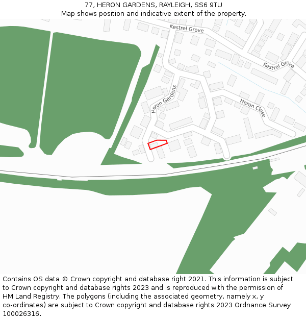77, HERON GARDENS, RAYLEIGH, SS6 9TU: Location map and indicative extent of plot
