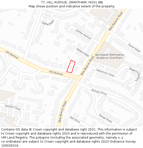 77, HILL AVENUE, GRANTHAM, NG31 9BJ: Location map and indicative extent of plot