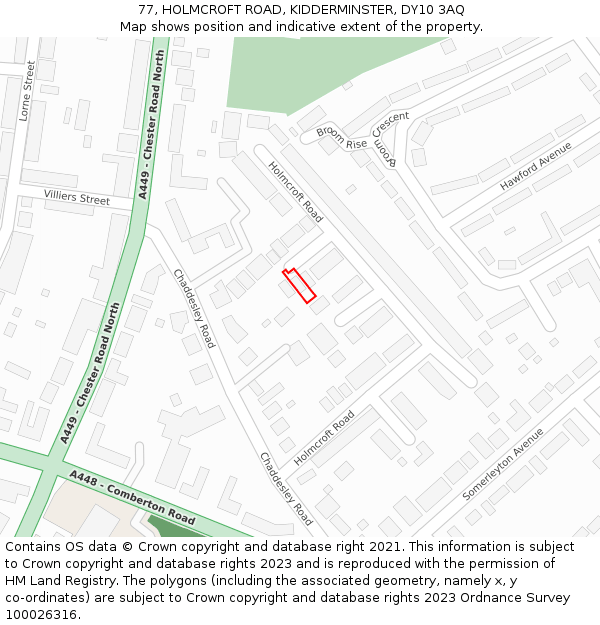 77, HOLMCROFT ROAD, KIDDERMINSTER, DY10 3AQ: Location map and indicative extent of plot