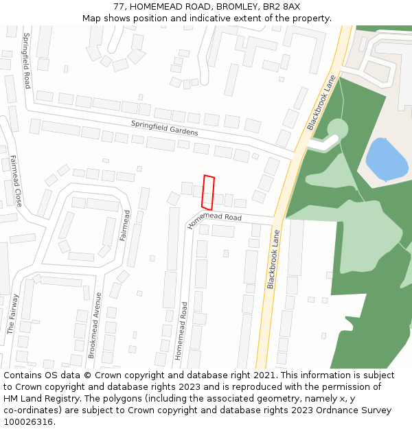 77, HOMEMEAD ROAD, BROMLEY, BR2 8AX: Location map and indicative extent of plot