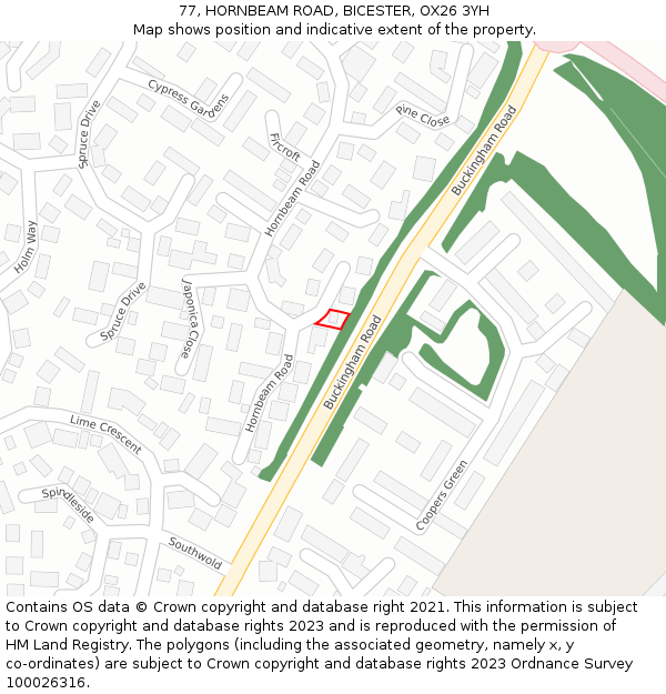 77, HORNBEAM ROAD, BICESTER, OX26 3YH: Location map and indicative extent of plot