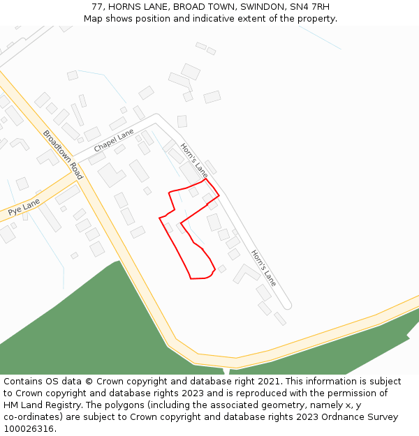 77, HORNS LANE, BROAD TOWN, SWINDON, SN4 7RH: Location map and indicative extent of plot