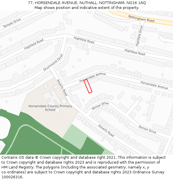 77, HORSENDALE AVENUE, NUTHALL, NOTTINGHAM, NG16 1AQ: Location map and indicative extent of plot