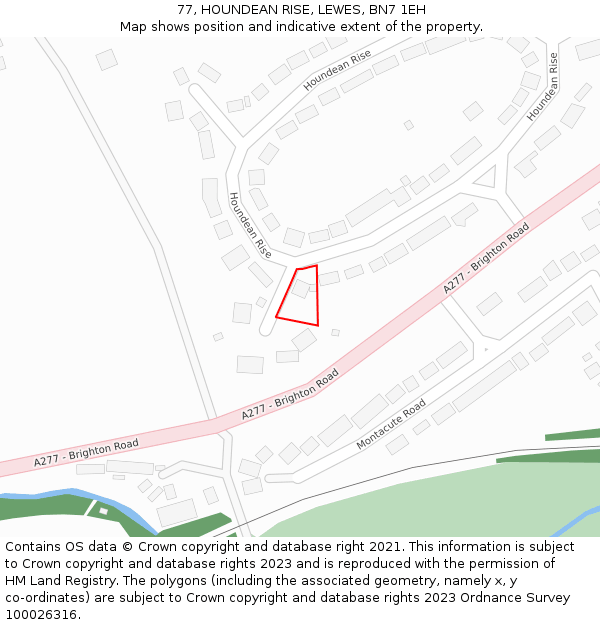 77, HOUNDEAN RISE, LEWES, BN7 1EH: Location map and indicative extent of plot