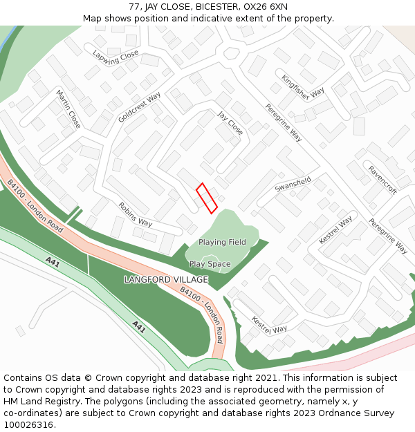 77, JAY CLOSE, BICESTER, OX26 6XN: Location map and indicative extent of plot