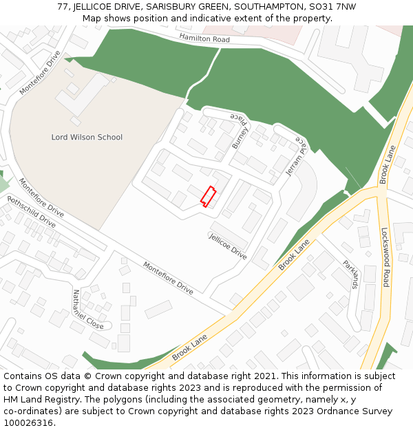 77, JELLICOE DRIVE, SARISBURY GREEN, SOUTHAMPTON, SO31 7NW: Location map and indicative extent of plot