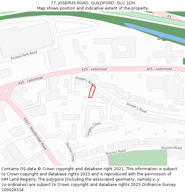 77, JOSEPHS ROAD, GUILDFORD, GU1 1DN: Location map and indicative extent of plot