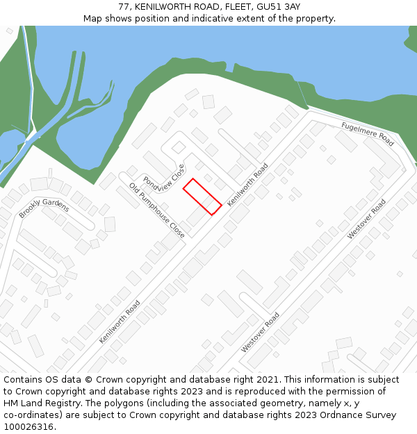 77, KENILWORTH ROAD, FLEET, GU51 3AY: Location map and indicative extent of plot
