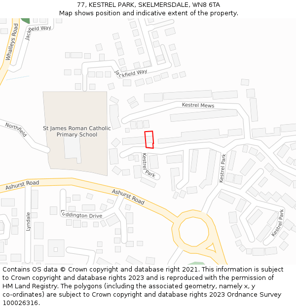 77, KESTREL PARK, SKELMERSDALE, WN8 6TA: Location map and indicative extent of plot