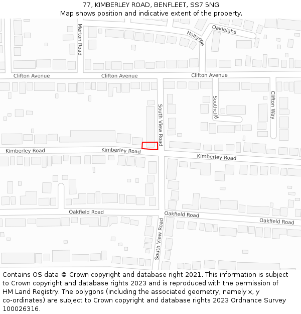 77, KIMBERLEY ROAD, BENFLEET, SS7 5NG: Location map and indicative extent of plot