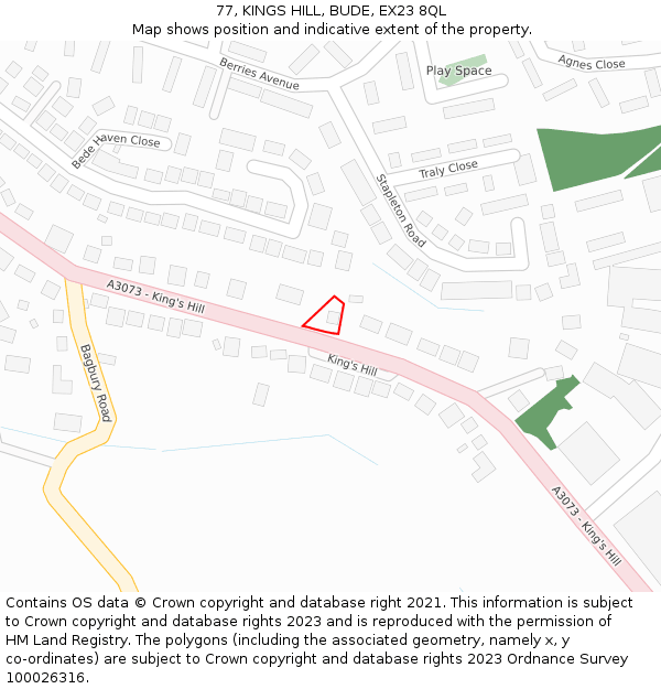 77, KINGS HILL, BUDE, EX23 8QL: Location map and indicative extent of plot