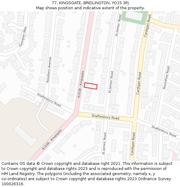 77, KINGSGATE, BRIDLINGTON, YO15 3PJ: Location map and indicative extent of plot