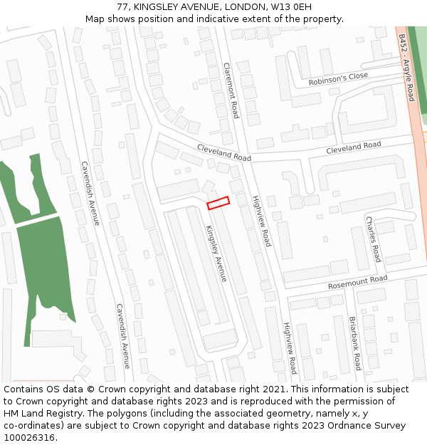 77, KINGSLEY AVENUE, LONDON, W13 0EH: Location map and indicative extent of plot