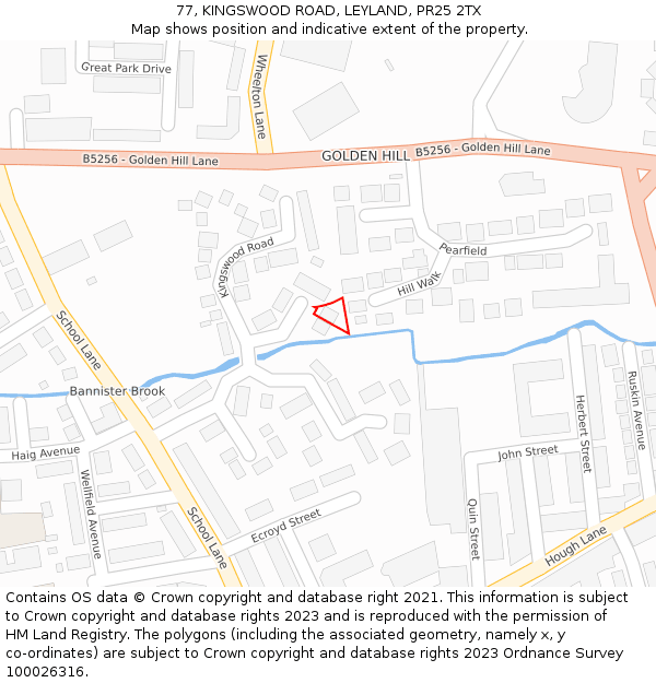 77, KINGSWOOD ROAD, LEYLAND, PR25 2TX: Location map and indicative extent of plot