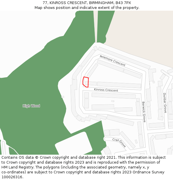 77, KINROSS CRESCENT, BIRMINGHAM, B43 7PX: Location map and indicative extent of plot