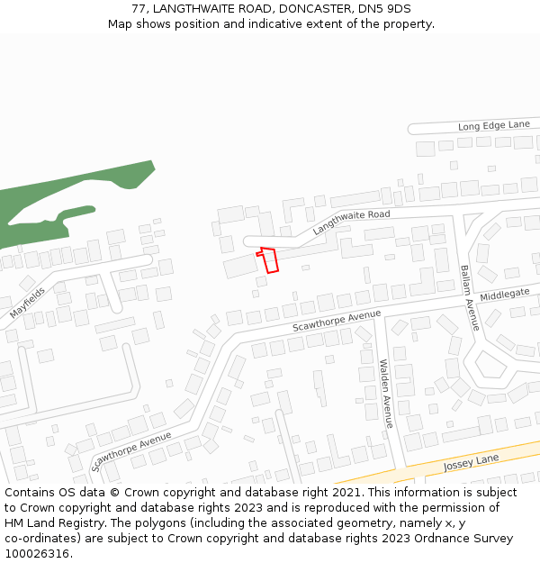 77, LANGTHWAITE ROAD, DONCASTER, DN5 9DS: Location map and indicative extent of plot