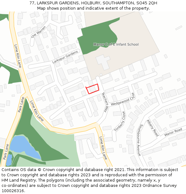 77, LARKSPUR GARDENS, HOLBURY, SOUTHAMPTON, SO45 2QH: Location map and indicative extent of plot