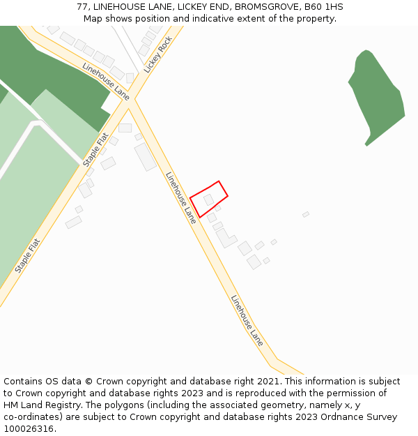 77, LINEHOUSE LANE, LICKEY END, BROMSGROVE, B60 1HS: Location map and indicative extent of plot