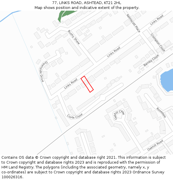 77, LINKS ROAD, ASHTEAD, KT21 2HL: Location map and indicative extent of plot