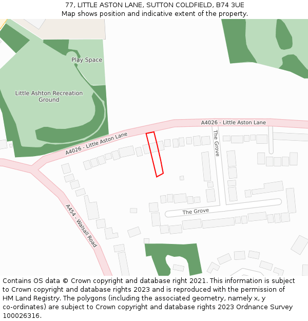 77, LITTLE ASTON LANE, SUTTON COLDFIELD, B74 3UE: Location map and indicative extent of plot