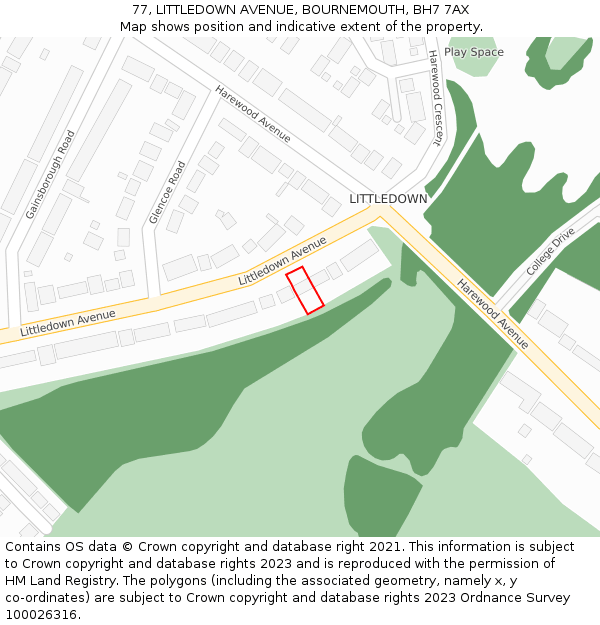 77, LITTLEDOWN AVENUE, BOURNEMOUTH, BH7 7AX: Location map and indicative extent of plot
