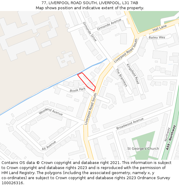 77, LIVERPOOL ROAD SOUTH, LIVERPOOL, L31 7AB: Location map and indicative extent of plot