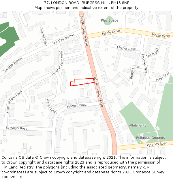 77, LONDON ROAD, BURGESS HILL, RH15 8NE: Location map and indicative extent of plot