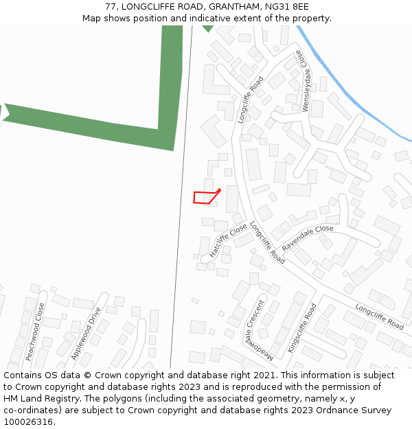 77, LONGCLIFFE ROAD, GRANTHAM, NG31 8EE: Location map and indicative extent of plot