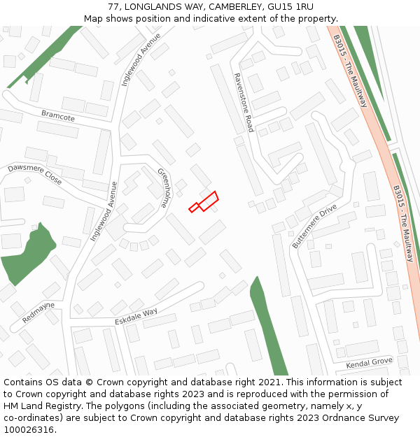 77, LONGLANDS WAY, CAMBERLEY, GU15 1RU: Location map and indicative extent of plot