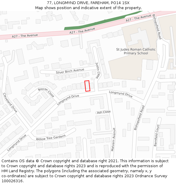 77, LONGMYND DRIVE, FAREHAM, PO14 1SX: Location map and indicative extent of plot