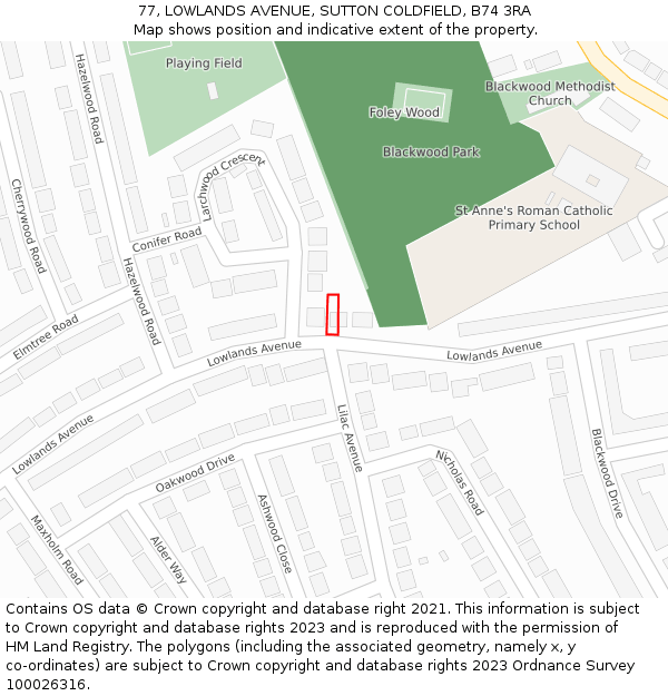 77, LOWLANDS AVENUE, SUTTON COLDFIELD, B74 3RA: Location map and indicative extent of plot