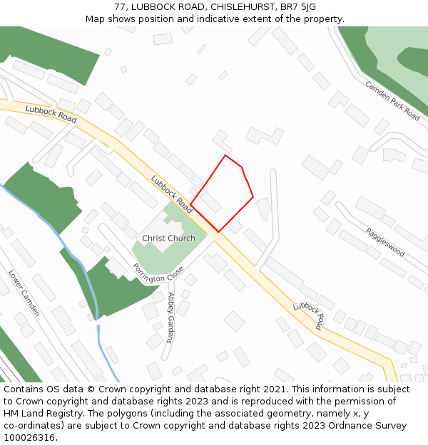 77, LUBBOCK ROAD, CHISLEHURST, BR7 5JG: Location map and indicative extent of plot