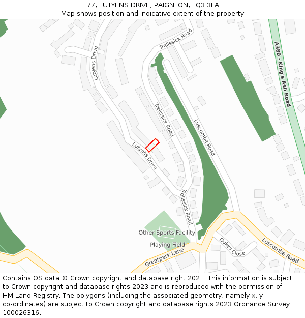 77, LUTYENS DRIVE, PAIGNTON, TQ3 3LA: Location map and indicative extent of plot